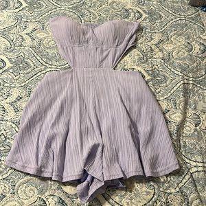 purple strapless romper with cutouts